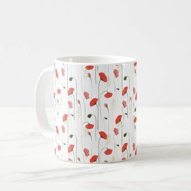 Pretty Girly Poppies Floral Pattern Coffee Mug (Front Left)