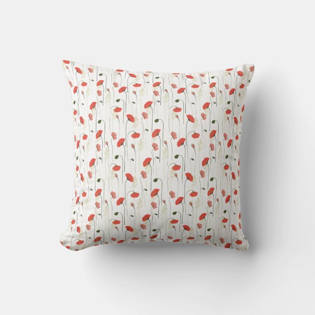 Pretty Girly Poppies Floral Pattern Throw Pillow (Front)