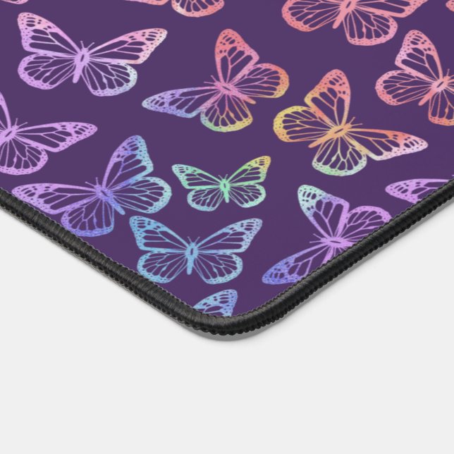   Pretty Girly Purple Butterfly Pattern Iridescent Desk Mat (Corner)