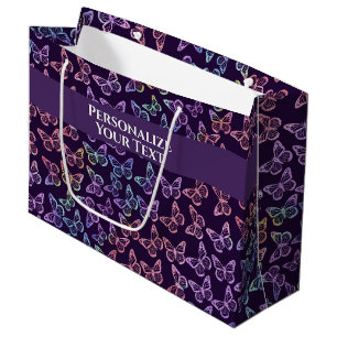 Pretty Girly Purple Butterfly Pattern Personalized Large Gift Bag