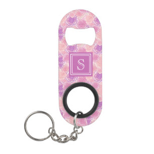 Pretty Girly Purple Roses Custom Monogram Keychain Bottle Opener