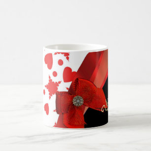 Pretty girly red and white patterned monogram magic mug