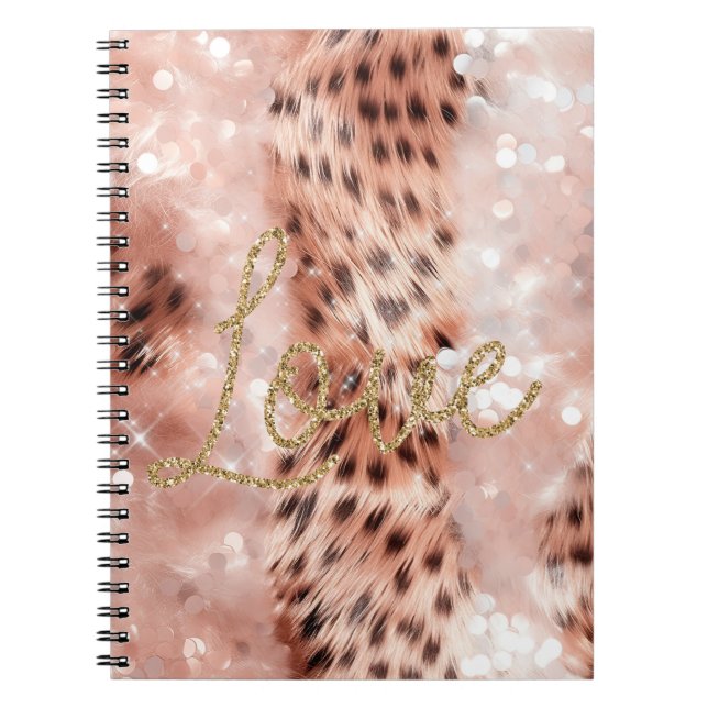 Pretty Girly Rose Gold Leopard Bokeh Notebook (Front)