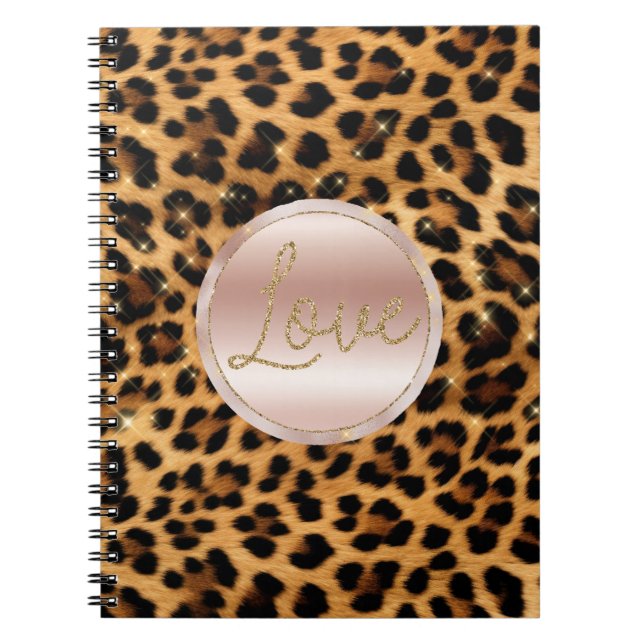 Pretty Girly Rose Gold Leopard Print Notebook (Front)