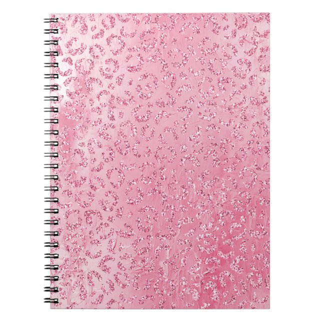 Pretty Girly Sugar Pink Glitter Leopard Notebook (Front)