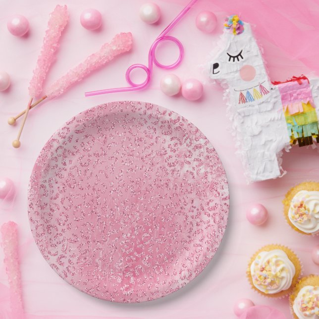 Pretty Girly Sugar Pink Glitter Leopard Paper Plate (Party)