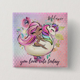 Pretty Girly YOU LOOK CUTE TODAY Unicorn Pink 2 Inch Square Button