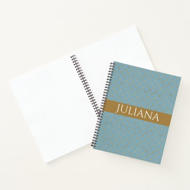 Pretty Glacial Blue Gold Quatrefoil Personalized  Notebook (Inside)