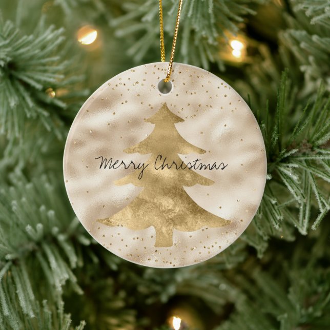 Pretty Glam Gold Sparkle Dots Christmas Tree       Ceramic Ornament (Tree)