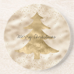 Pretty Glam Gold Sparkle Dots Christmas Tree Coaster