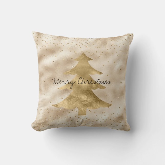 Pretty Glam Gold Sparkle Dots Christmas Tree       Throw Pillow (Front)