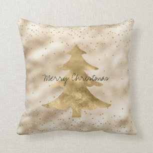 Pretty Glam Gold Sparkle Dots Christmas Tree       Throw Pillow