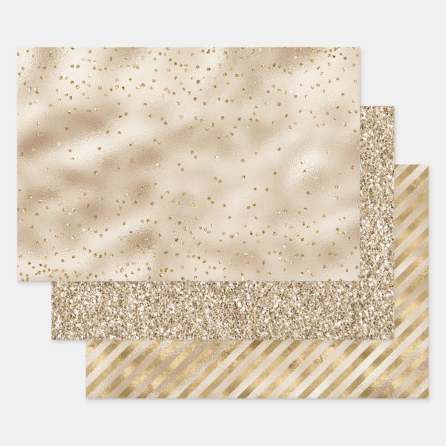 Pretty Glam Gold Sparkle Dots  Wrapping Paper Sheet (Set)