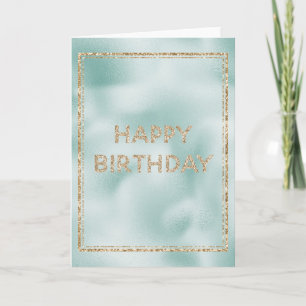 Pretty Glam Mint Green Gold Glitter Birthday Card