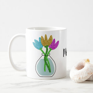 Pretty Glitter Flowers Personalized Coffee Mug