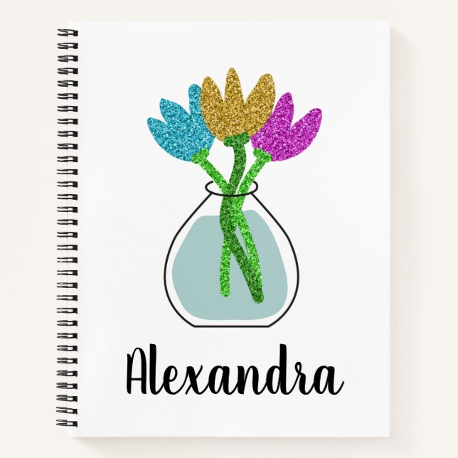 Pretty Glitter Flowers Personalized  Notebook (Front)