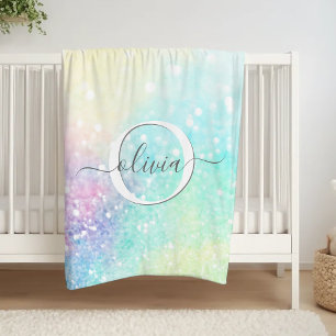Pretty Glitter Holographic Iridescent Girly Fleece Blanket