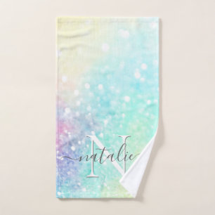 Pretty Glitter Holographic Iridescent Girly Hand Towel