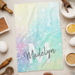 Pretty Glitter Holographic Iridescent Girly Kitchen Towel<br><div class="desc">A trendy pretty chic bokeh glitter background in beautiful pastel colours. You can easily personalize with your custom monogram and/or name.</div>