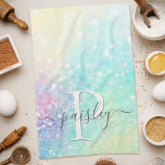 Pretty Glitter Holographic Iridescent Girly Kitchen Towel<br><div class="desc">A trendy pretty chic bokeh glitter background in beautiful pastel colours. You can easily personalize with your custom monogram and/or name.</div>