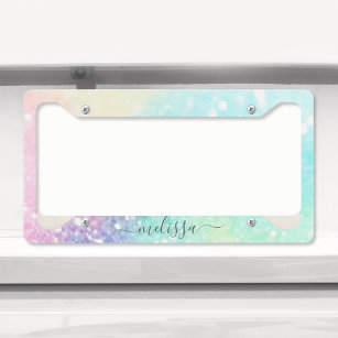 Pretty Glitter Holographic Iridescent Girly License Plate Frame