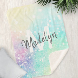 Pretty Glitter Holographic Iridescent Girly Sherpa Blanket