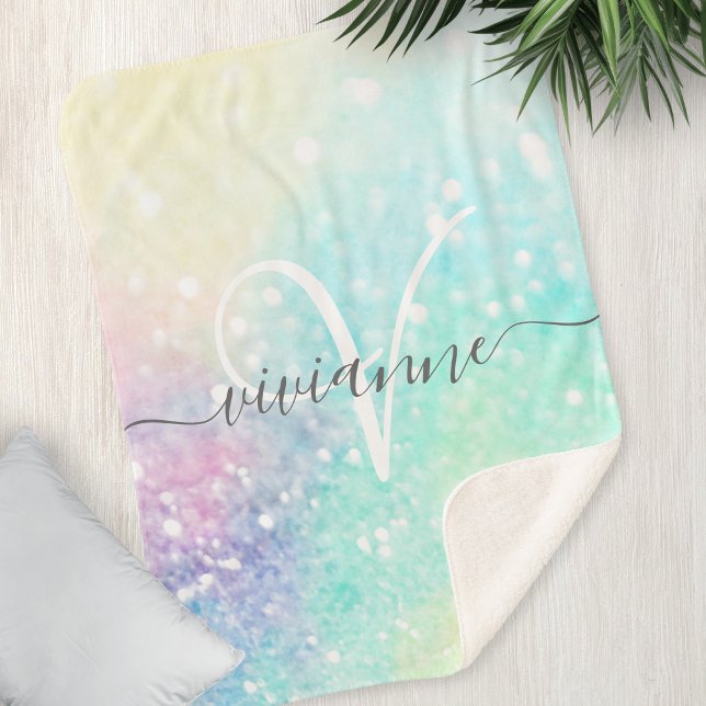 Pretty Glitter Holographic Iridescent Girly Sherpa Blanket (Creator Uploaded)