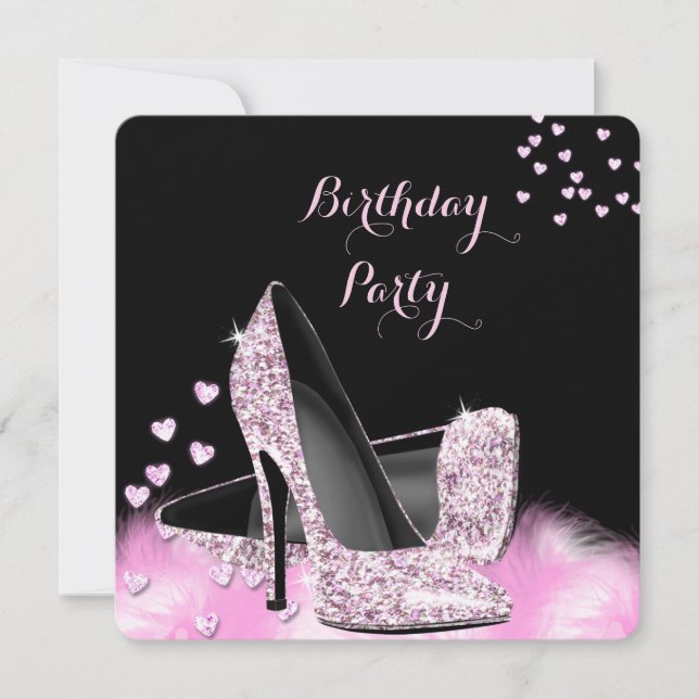 Pretty Glitter Pink High Heels Birthday Party Invitation (Front)