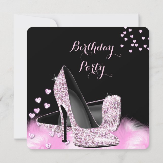 Pretty Glitter Pink High Heels Birthday Party Invitation (Front)