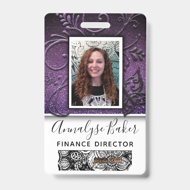 Pretty Glitter Professional CNA Nurse Photo Name Badge (Front)