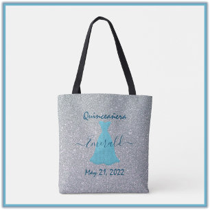 Pretty Glitter Silver and Blue Quinceanera  Tote Bag