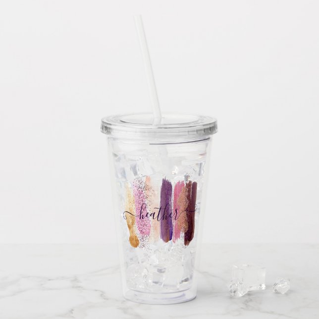 Pretty glitter smear personalized   acrylic tumbler (Front Ice)