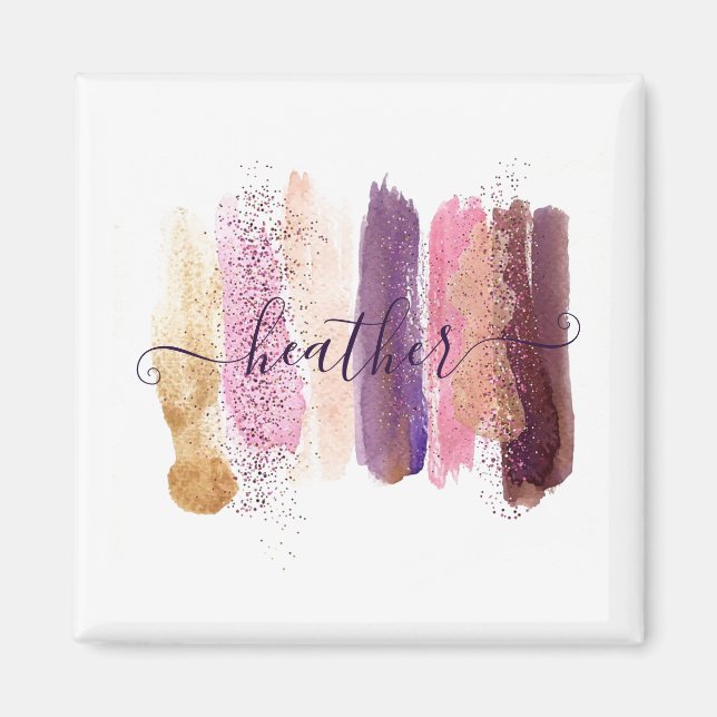 Pretty glitter smear personalized  magnet (Front)