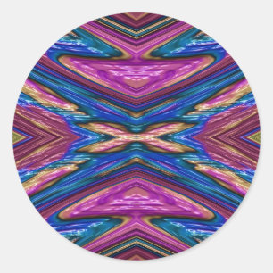 ~ Pretty Glossy Yellow Blue and Pink Fractal ~ Classic Round Sticker