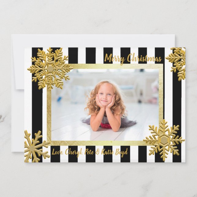 Pretty Gold and Black Custom Photo Christmas Invitation (Front)
