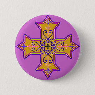 Pretty Gold and Pink Coptic Cross 2 Inch Round Button