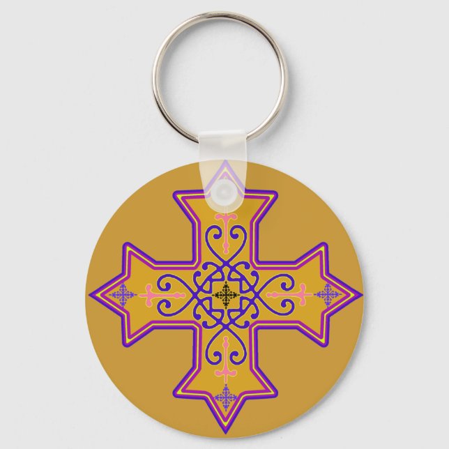 Pretty Gold and Pink Coptic Cross Keychain (Front)