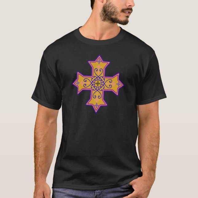 Pretty Gold and Pink Coptic Cross T-Shirt (Front)