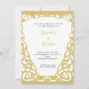 Pretty Gold and White Art Deco Wedding Invitation