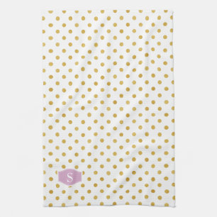 Pretty gold and white polka dots patterns monogram kitchen towel