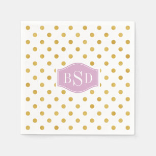 Pretty gold and white polka dots patterns monogram napkin