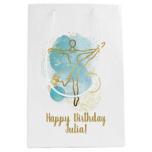 Pretty Gold Ballerina Watercolor Personalized Medium Gift Bag
