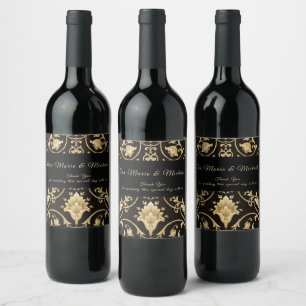 Pretty Gold & Black Acanthus Leaves Elegant Wine Label