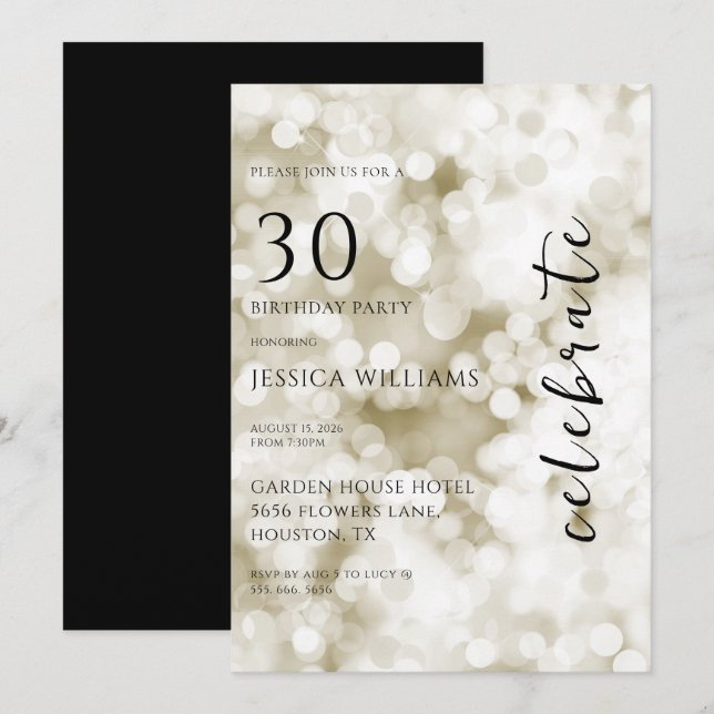 Pretty Gold Bokeh 30th Birthday Party Invitation (Front/Back)