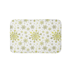 Pretty Gold Christmas Snowflakes on Winter White Bath Mat