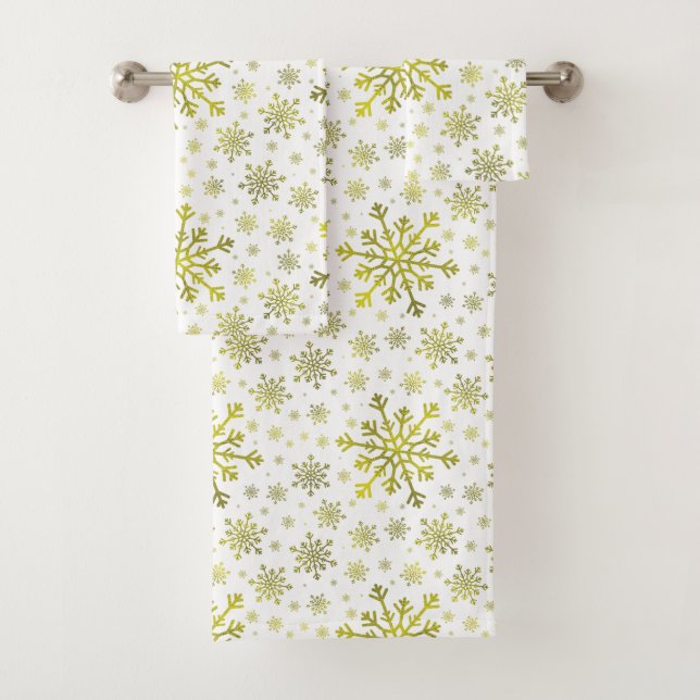 Pretty Gold Christmas Snowflakes on Winter White Bath Towel Set (Insitu)