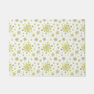 Pretty Gold Christmas Snowflakes on Winter White Doormat