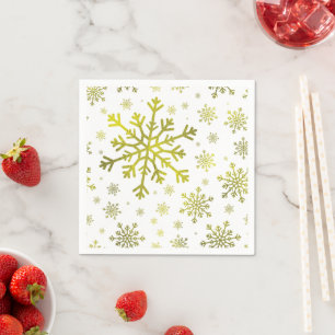 Pretty Gold Christmas Snowflakes on Winter White Napkin