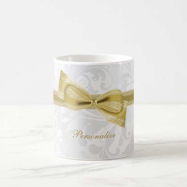 Pretty Gold Faux Bow & Ribbon & Damask Coffee Mug (Center)
