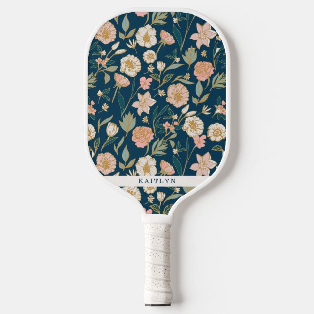 Pretty Gold Floral Pattern | Personalized Name  Pickleball Paddle (Front)